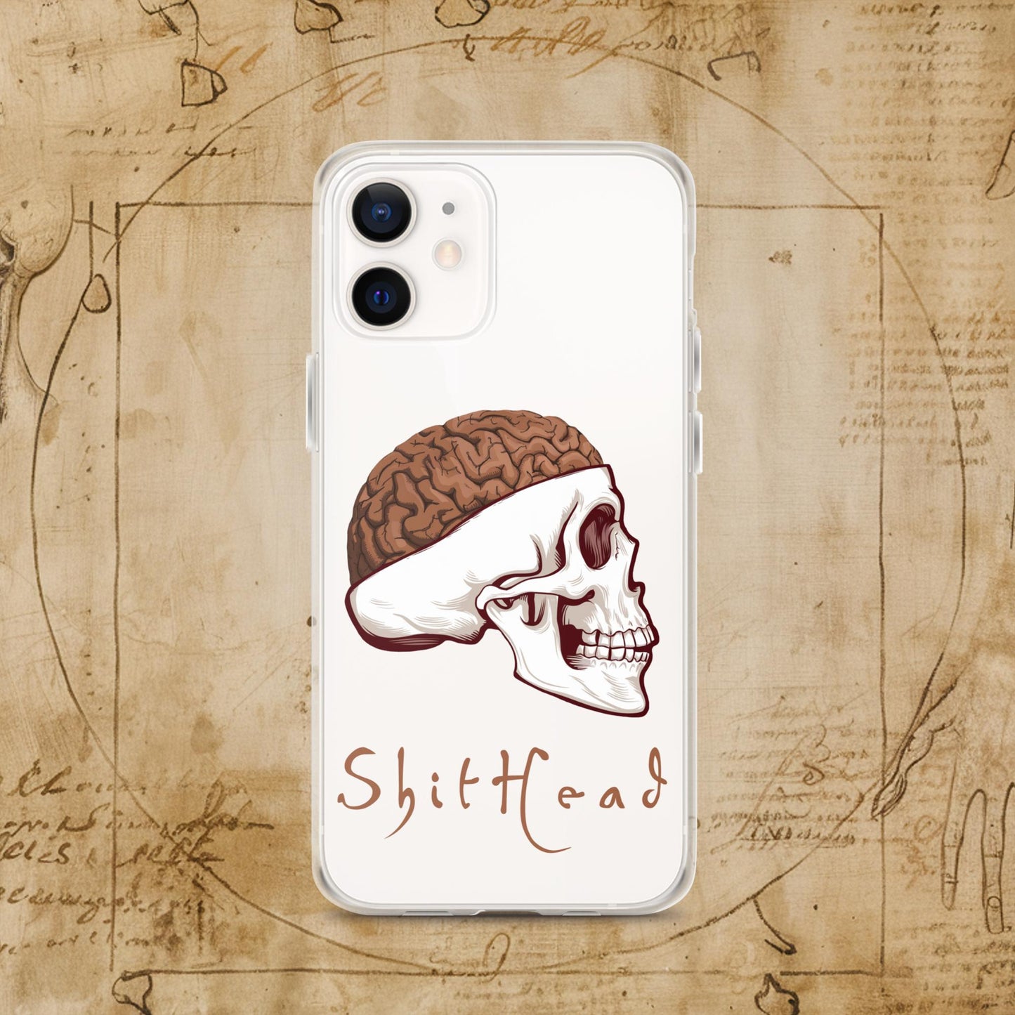 ShitHead Funny Leonardo da Vinci Drawing Clear Case for iPhone iPhone 12 Mobile Phone Cases Brains Feelings Leonardo da Vinci Life Next Cult Brand