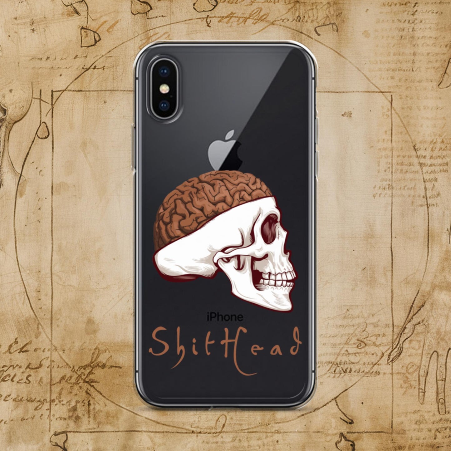 ShitHead Funny Leonardo da Vinci Drawing Clear Case for iPhone iPhone X XS Mobile Phone Cases Brains Feelings Leonardo da Vinci Life Next Cult Brand