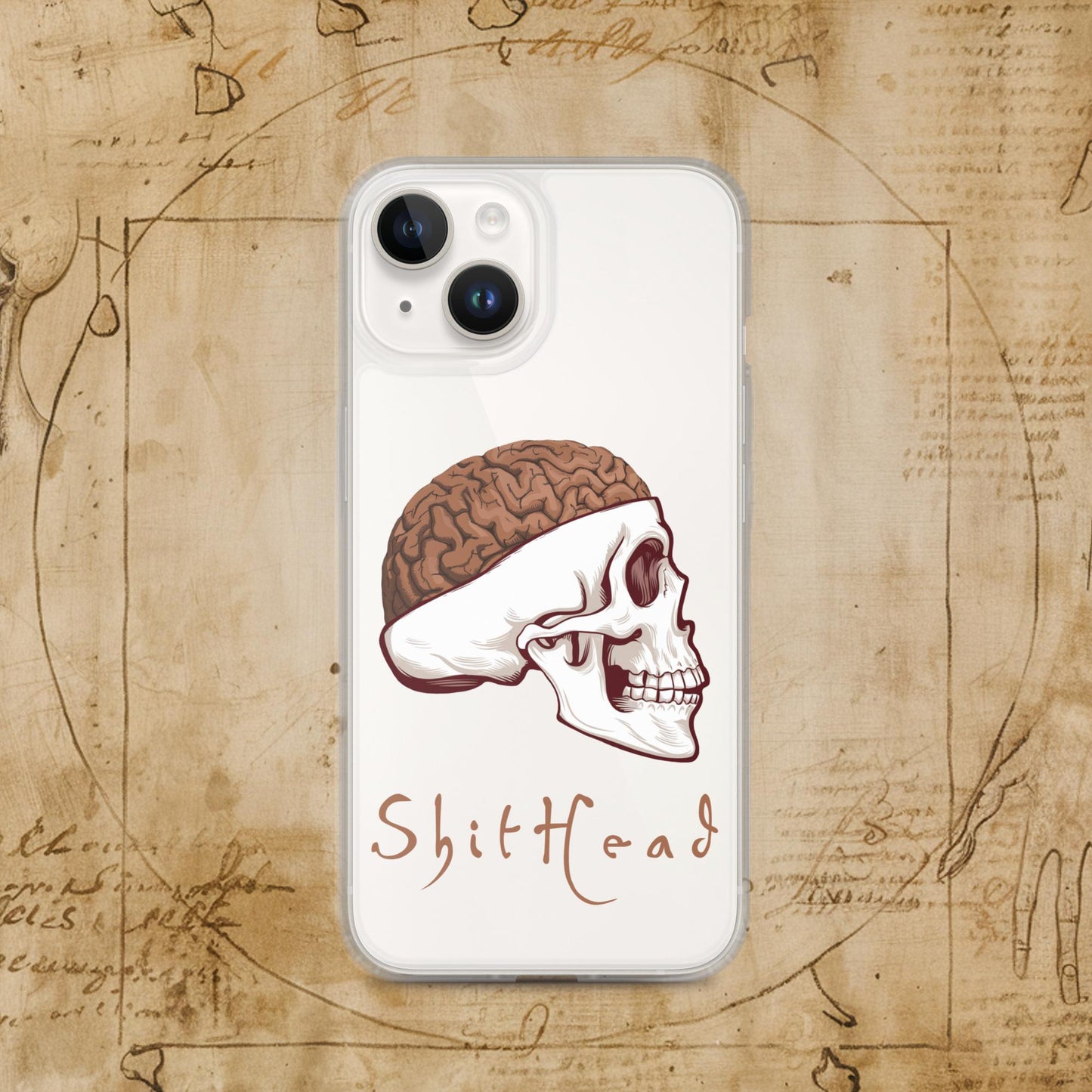 ShitHead Funny Leonardo da Vinci Drawing Clear Case for iPhone iPhone 14 Mobile Phone Cases Brains Feelings Leonardo da Vinci Life Next Cult Brand