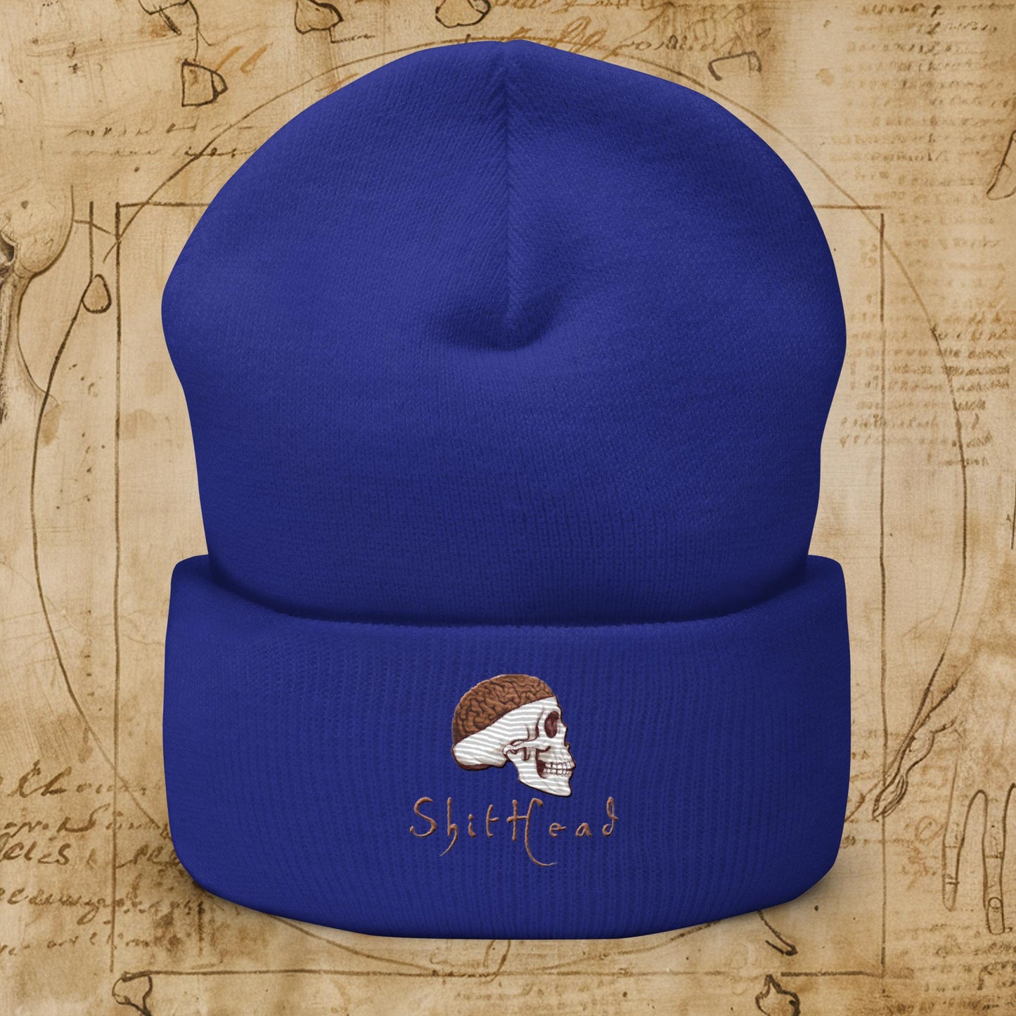 ShitHead Funny Leonardo da Vinci Drawing Cuffed Beanie Royal Hats Brains Feelings Leonardo da Vinci Life Next Cult Brand