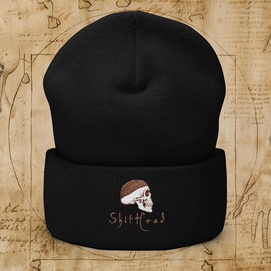 ShitHead Funny Leonardo da Vinci Drawing Cuffed Beanie Black Hats Brains Feelings Leonardo da Vinci Life Next Cult Brand