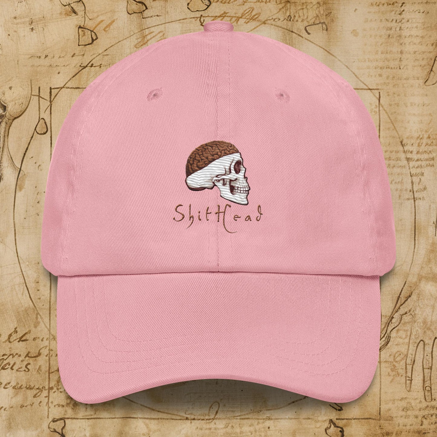 ShitHead Funny Leonardo da Vinci Drawing Dad hat Pink Hats Brains Feelings Leonardo da Vinci Life Next Cult Brand