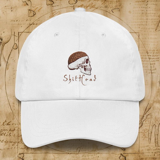 ShitHead Funny Leonardo da Vinci Drawing Dad hat White Hats Brains Feelings Leonardo da Vinci Life Next Cult Brand