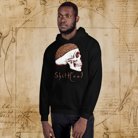 ShitHead Funny Leonardo da Vinci Drawing Unisex Hoodie Black Hoodies Brains Feelings Leonardo da Vinci Life Next Cult Brand