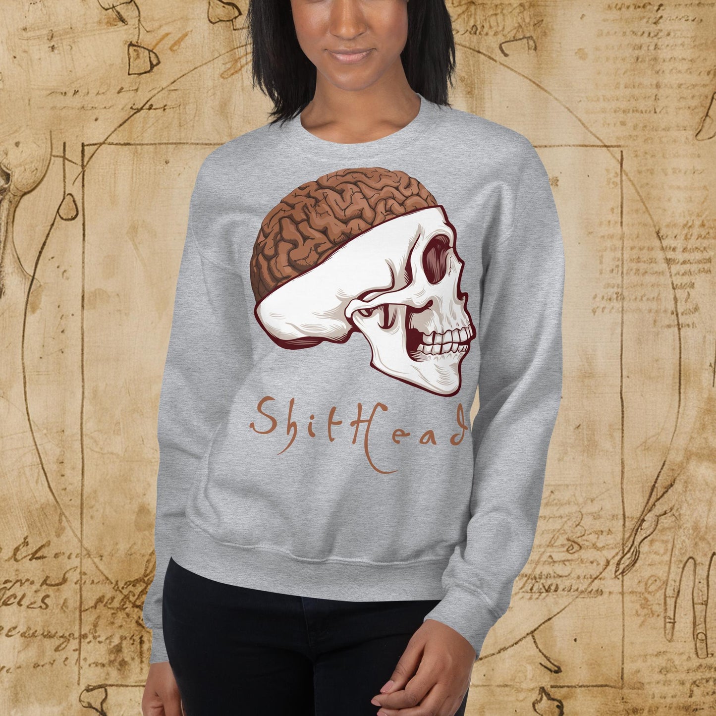 ShitHead Funny Leonardo da Vinci Drawing Unisex Sweatshirt Sport Grey Sweatshirts Brains Feelings Leonardo da Vinci Life Next Cult Brand