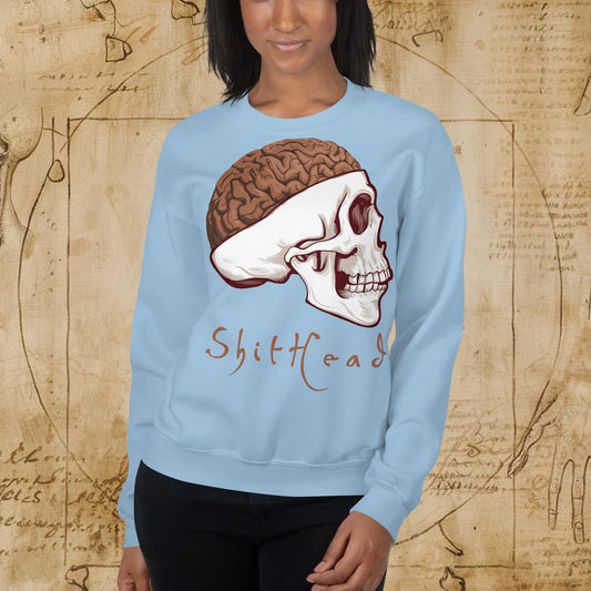 ShitHead Funny Leonardo da Vinci Drawing Unisex Sweatshirt Light Blue Sweatshirts Brains Feelings Leonardo da Vinci Life Next Cult Brand