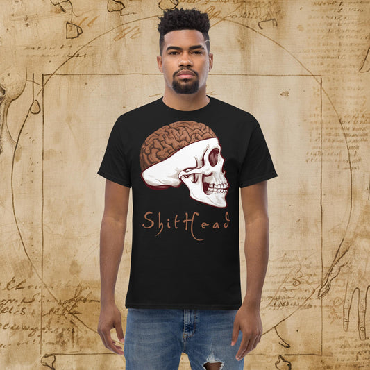 ShitHead Funny Leonardo da Vinci Drawing Unisex tee Black T-shirts Brains Feelings Leonardo da Vinci Life Next Cult Brand