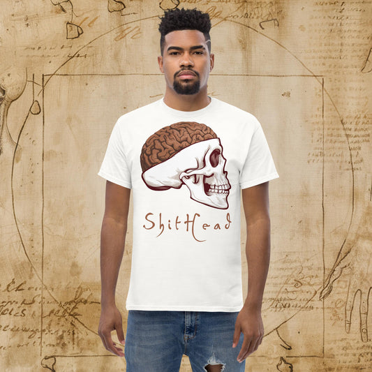 ShitHead Funny Leonardo da Vinci Drawing Unisex tee White T-shirts Brains Feelings Leonardo da Vinci Life Next Cult Brand