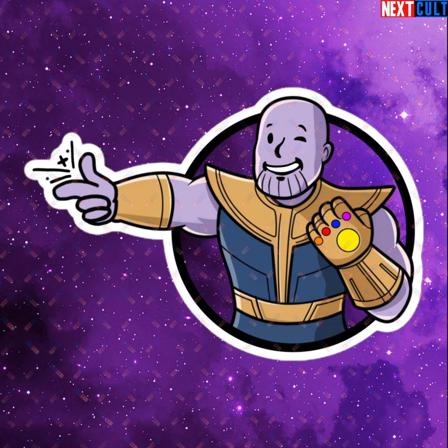 Snap Boy Thanos Vault Boy Fallout Funny Meme Cartoon Mashup Bubble-free stickers 5.5″×5.5″ Stickers Fallout Movies Superheroes Thanos Vault Boy Next Cult Brand