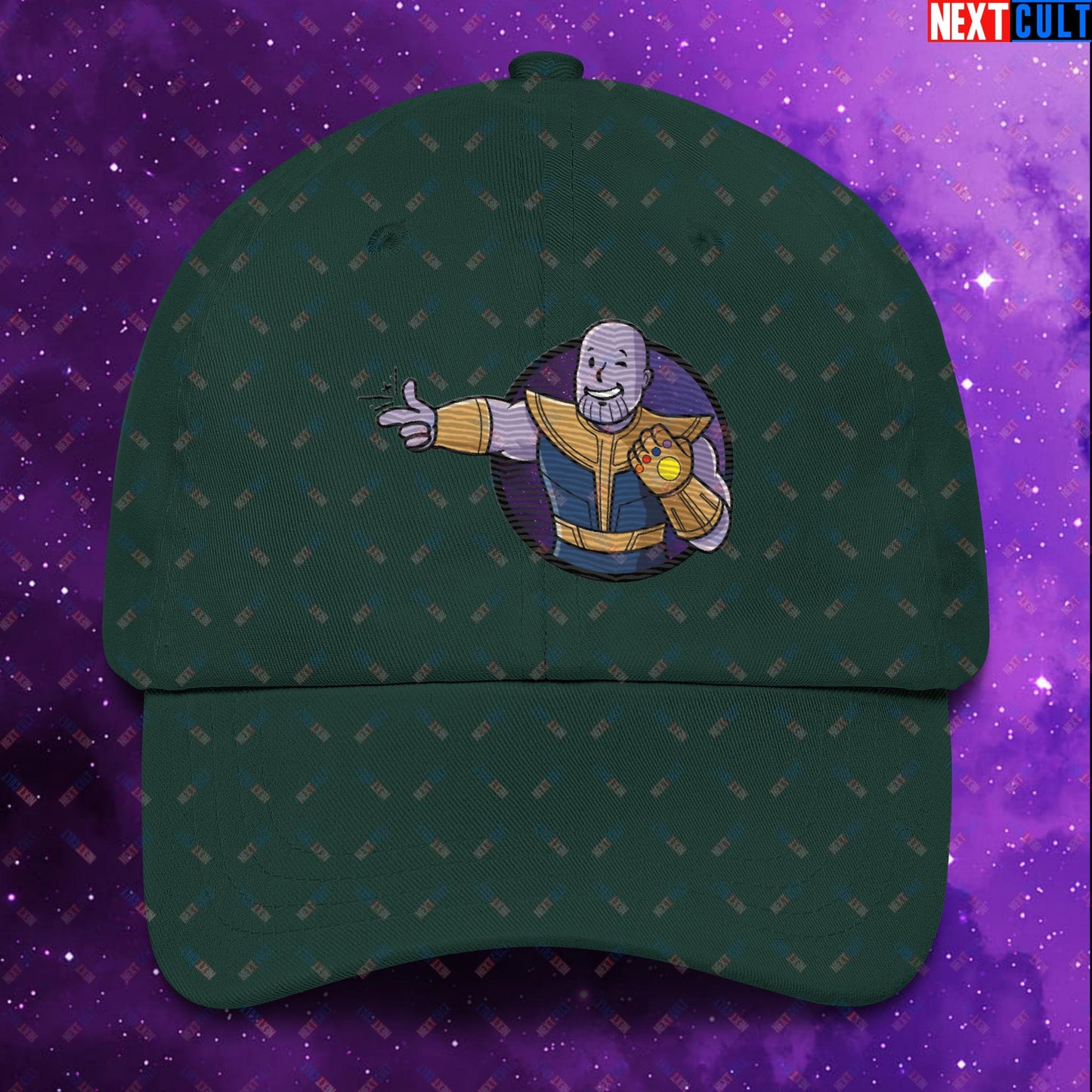 Snap Boy Thanos Vault Boy Fallout Funny Meme Cartoon Mashup Dad hat Spruce Hats Fallout Movies Superheroes Thanos Vault Boy Next Cult Brand