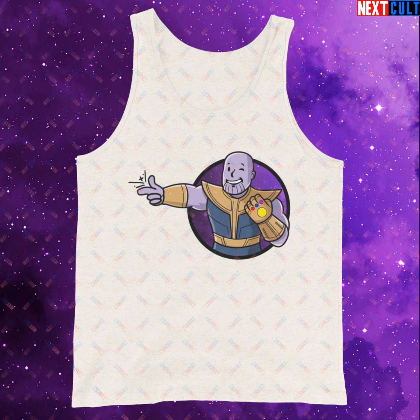 Snap Boy Thanos Vault Boy Fallout Funny Meme Cartoon Mashup Tank Top Oatmeal Triblend Tank Tops Fallout Movies Superheroes Thanos Vault Boy Next Cult Brand