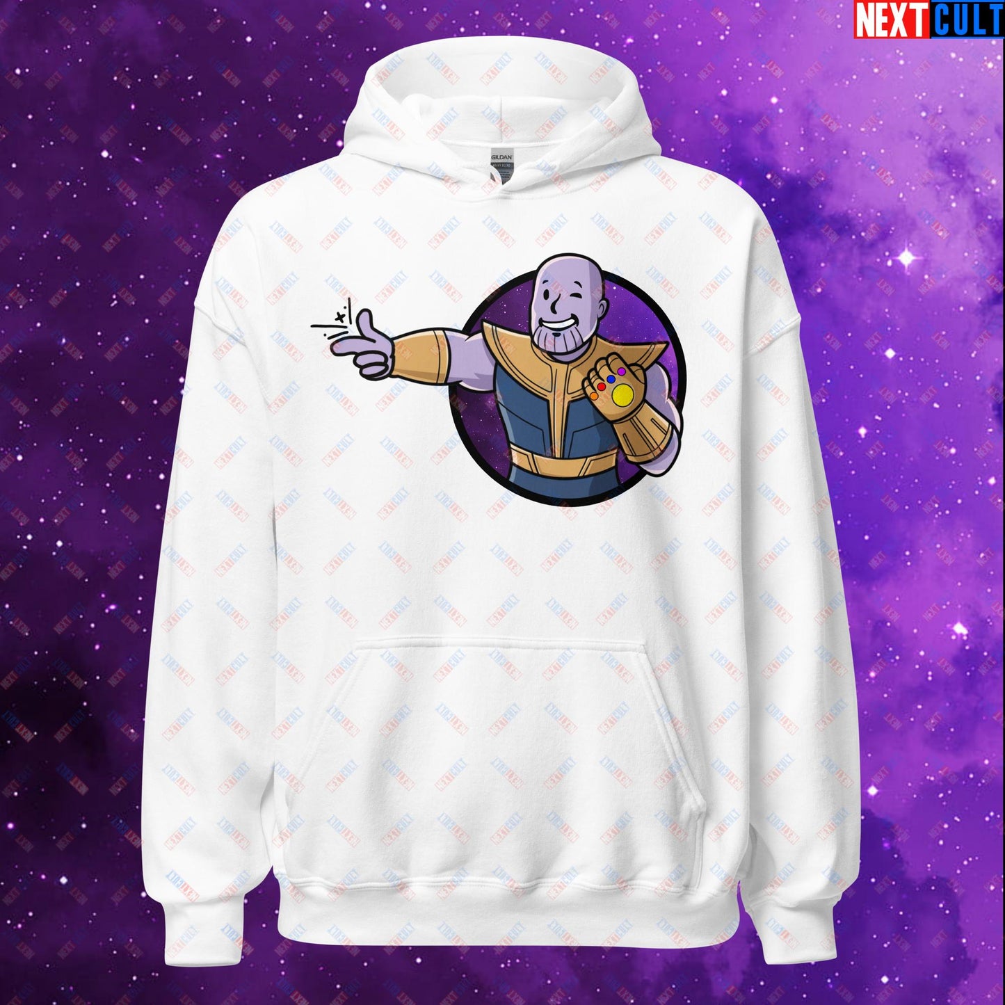 Snap Boy Thanos Vault Boy Fallout Funny Meme Cartoon Mashup Unisex Hoodie White Hoodies Fallout Movies Superheroes Thanos Vault Boy Next Cult Brand