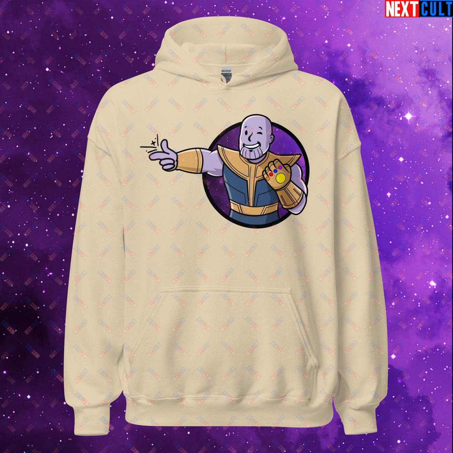 Snap Boy Thanos Vault Boy Fallout Funny Meme Cartoon Mashup Unisex Hoodie Sand Hoodies Fallout Movies Superheroes Thanos Vault Boy Next Cult Brand