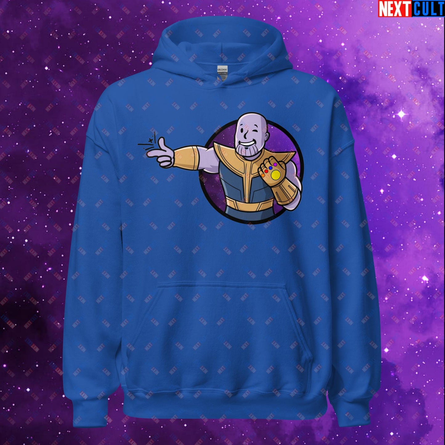 Snap Boy Thanos Vault Boy Fallout Funny Meme Cartoon Mashup Unisex Hoodie Royal Hoodies Fallout Movies Superheroes Thanos Vault Boy Next Cult Brand