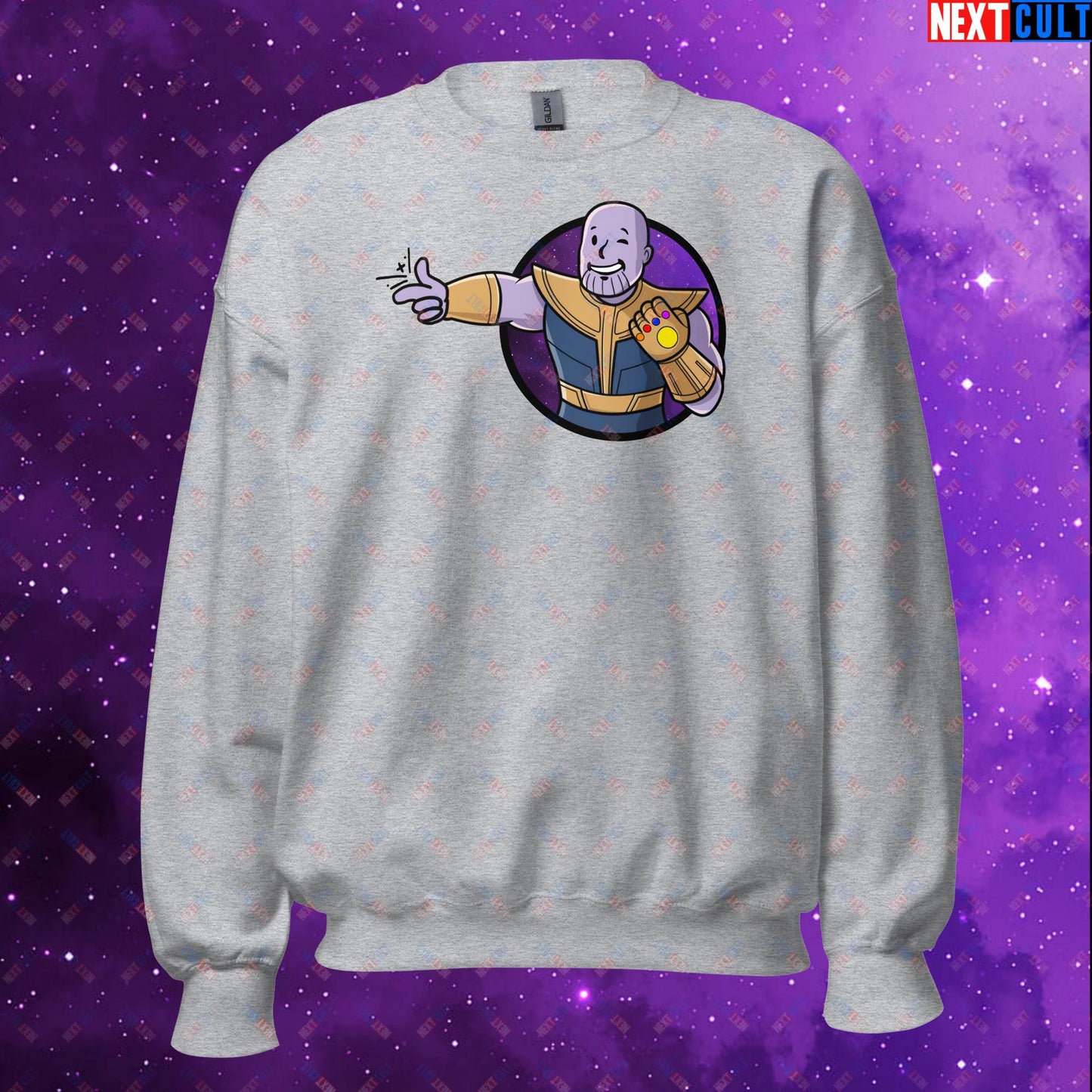 Snap Boy Thanos Vault Boy Fallout Funny Meme Cartoon Mashup Unisex Sweatshirt Sport Grey Sweatshirts Fallout Movies Superheroes Thanos Vault Boy Next Cult Brand