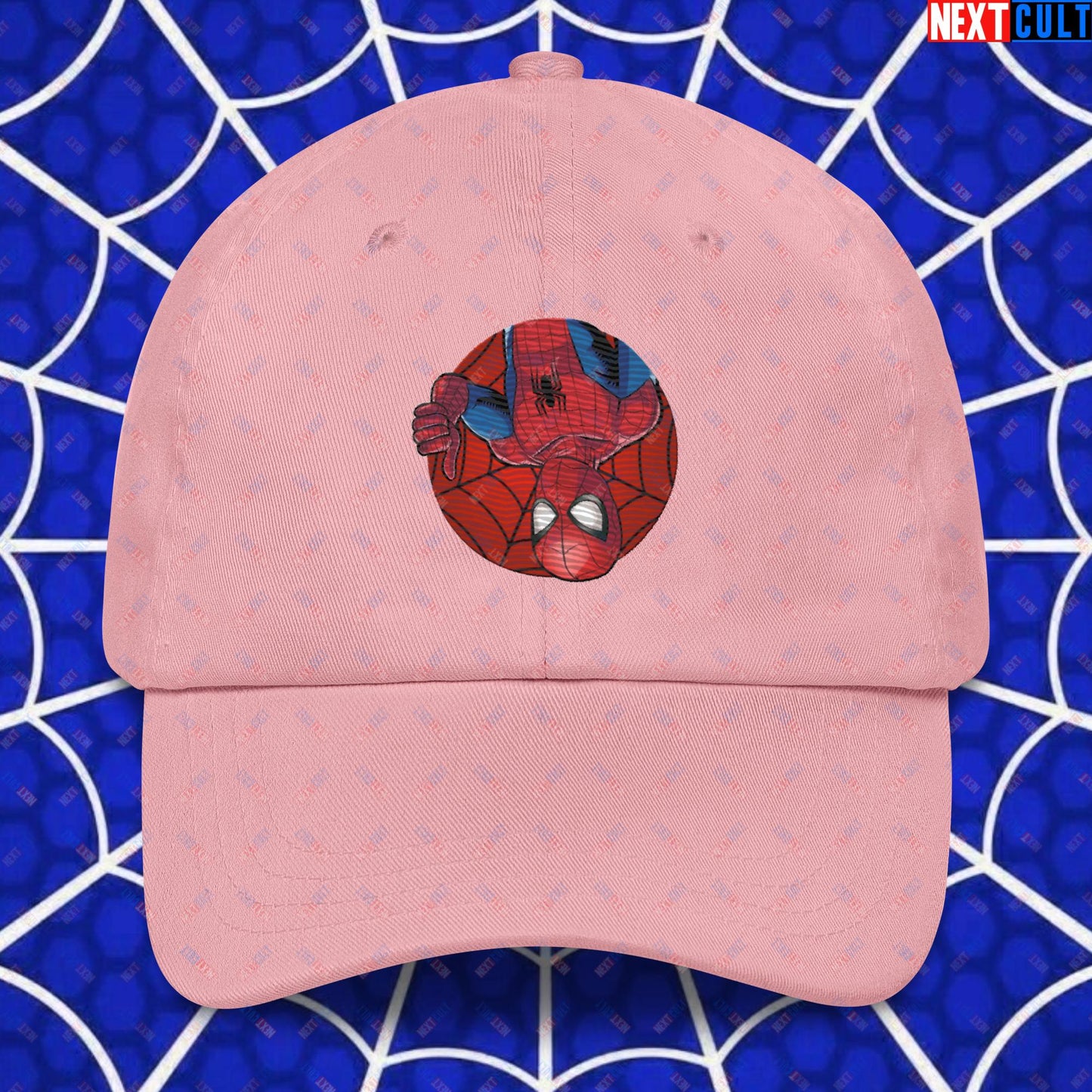Spider Boy Vault Boy Fallout Funny Meme Cartoon Mashup Dad hat Pink Hats Avengers Fallout Movies Spiderman Superheroes Vault Boy Next Cult Brand