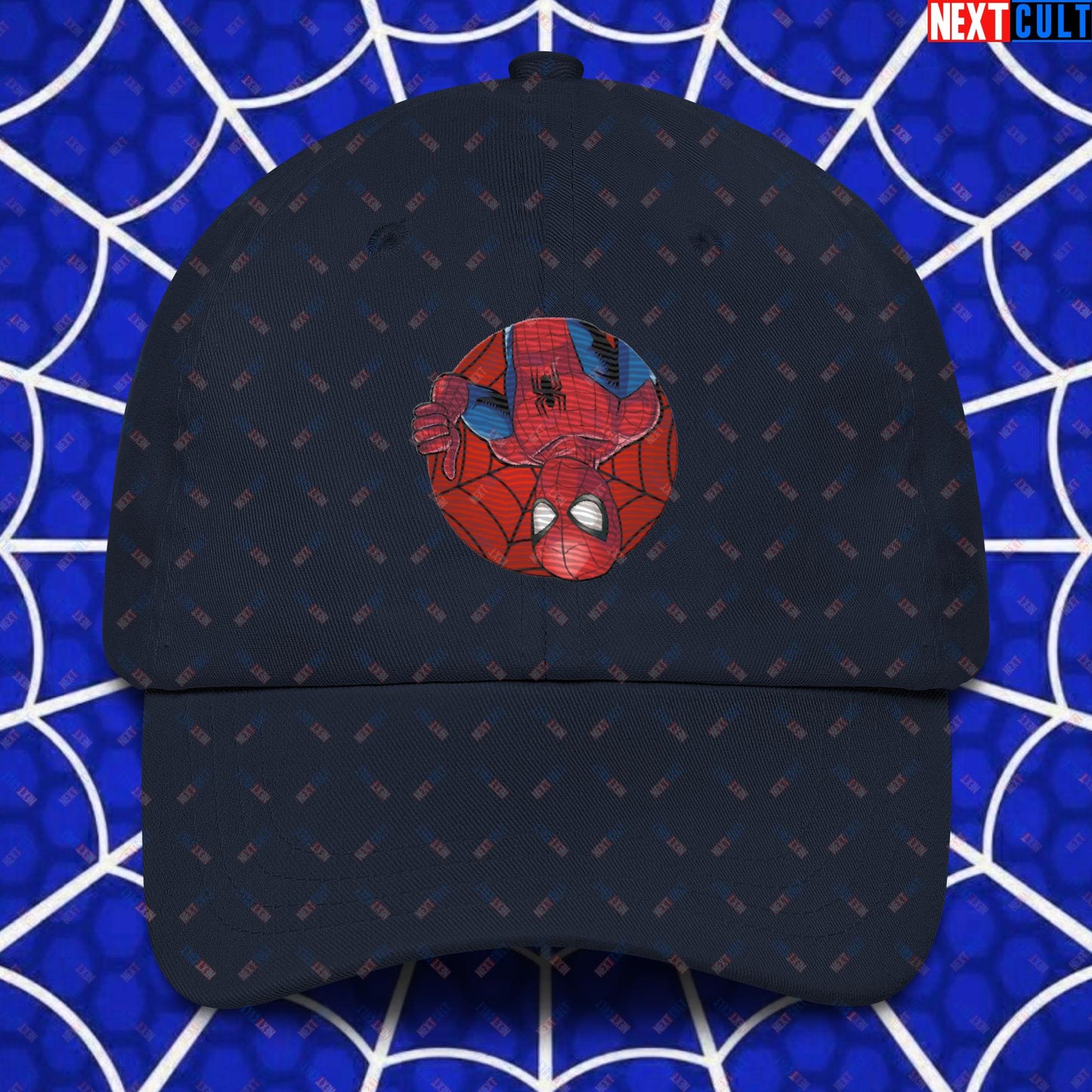 Spider Boy Vault Boy Fallout Funny Meme Cartoon Mashup Dad hat Navy Hats Avengers Fallout Movies Spiderman Superheroes Vault Boy Next Cult Brand