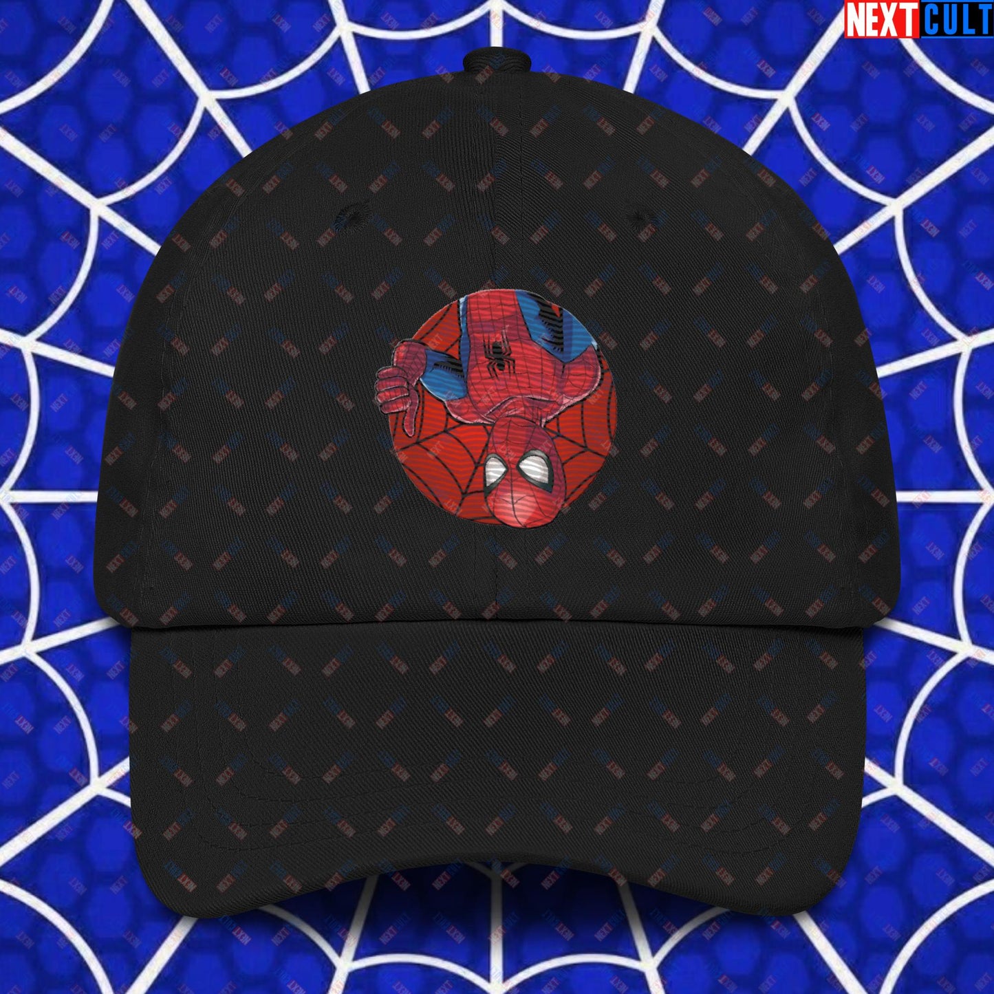 Spider Boy Vault Boy Fallout Funny Meme Cartoon Mashup Dad hat Black Hats Fallout Movies Spiderman Superheroes Vault Boy Next Cult Brand