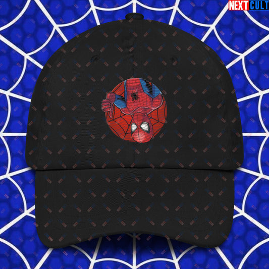 Spider Boy Vault Boy Fallout Funny Meme Cartoon Mashup Dad hat Black Hats Avengers Fallout Movies Spiderman Superheroes Vault Boy Next Cult Brand