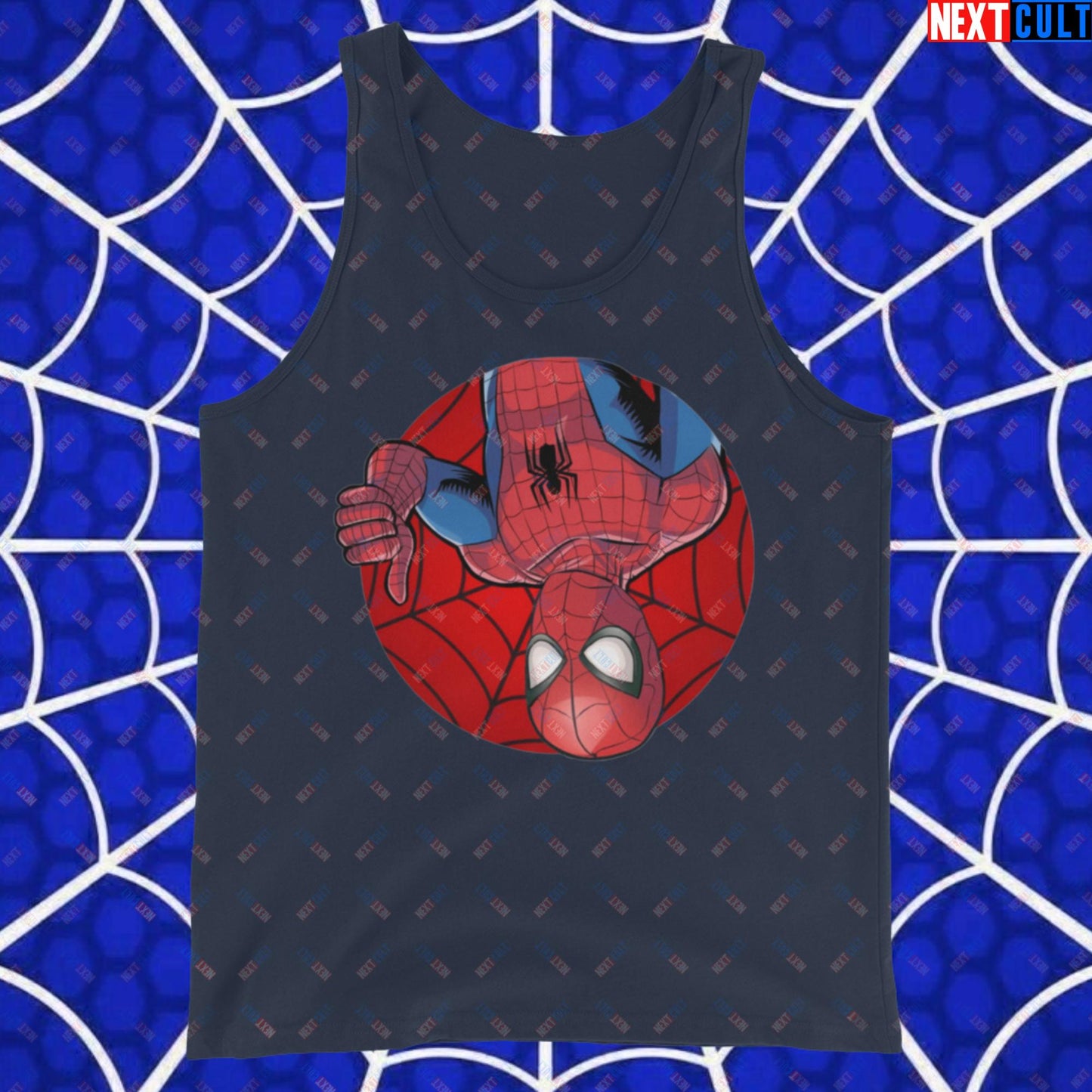 Spider Boy Vault Boy Fallout Funny Meme Cartoon Mashup Tank Top Navy Tank Tops Avengers Fallout Movies Spiderman Superheroes Vault Boy Next Cult Brand