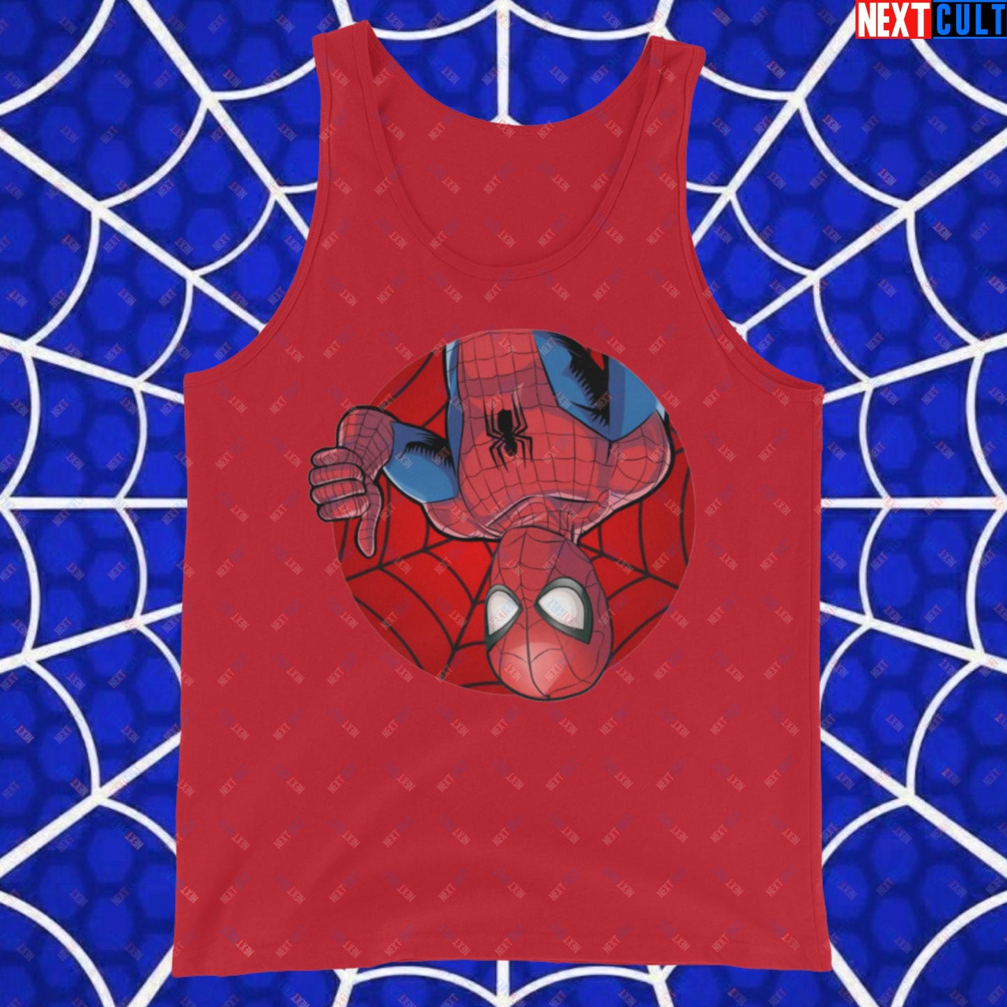 Spider Boy Vault Boy Fallout Funny Meme Cartoon Mashup Tank Top Red Tank Tops Avengers Fallout Movies Spiderman Superheroes Vault Boy Next Cult Brand