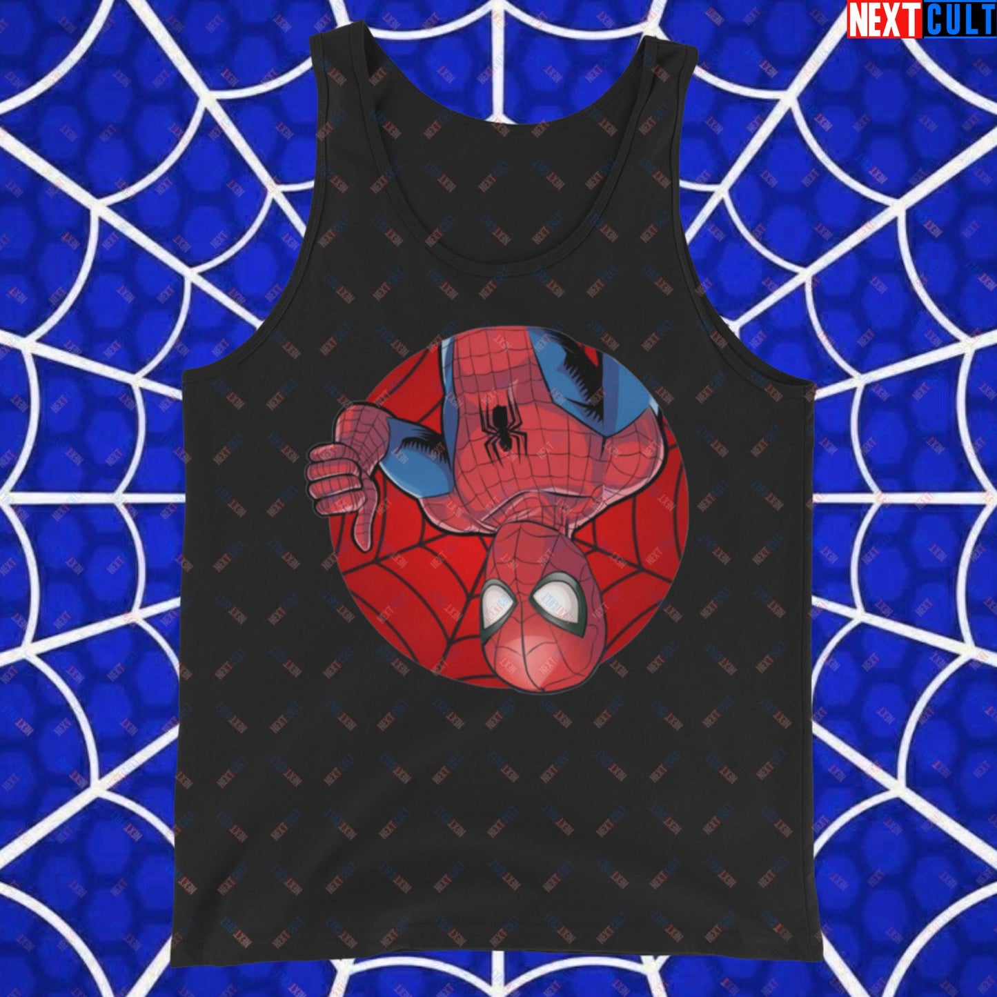 Spider Boy Vault Boy Fallout Funny Meme Cartoon Mashup Tank Top Black Tank Tops Avengers Fallout Movies Spiderman Superheroes Vault Boy Next Cult Brand
