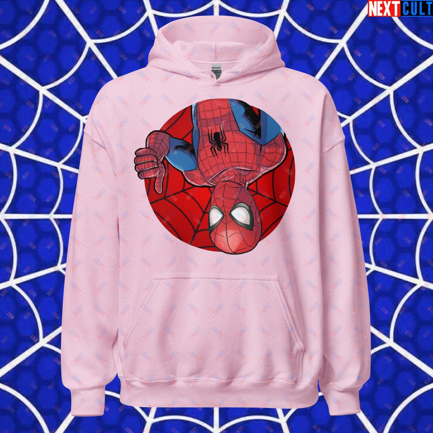 Spider Boy Vault Boy Fallout Funny Meme Cartoon Mashup Unisex Hoodie Light Pink Hoodies Avengers Fallout Movies Spiderman Superheroes Vault Boy Next Cult Brand