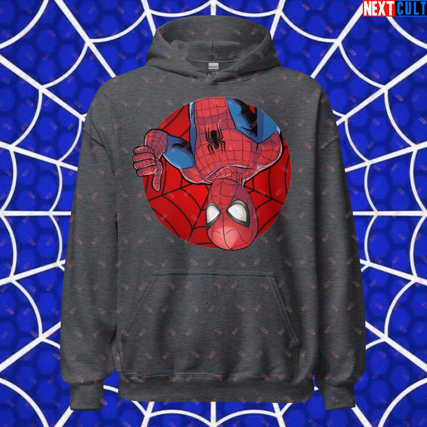 Spider Boy Vault Boy Fallout Funny Meme Cartoon Mashup Unisex Hoodie Dark Heather Hoodies Avengers Fallout Movies Spiderman Superheroes Vault Boy Next Cult Brand
