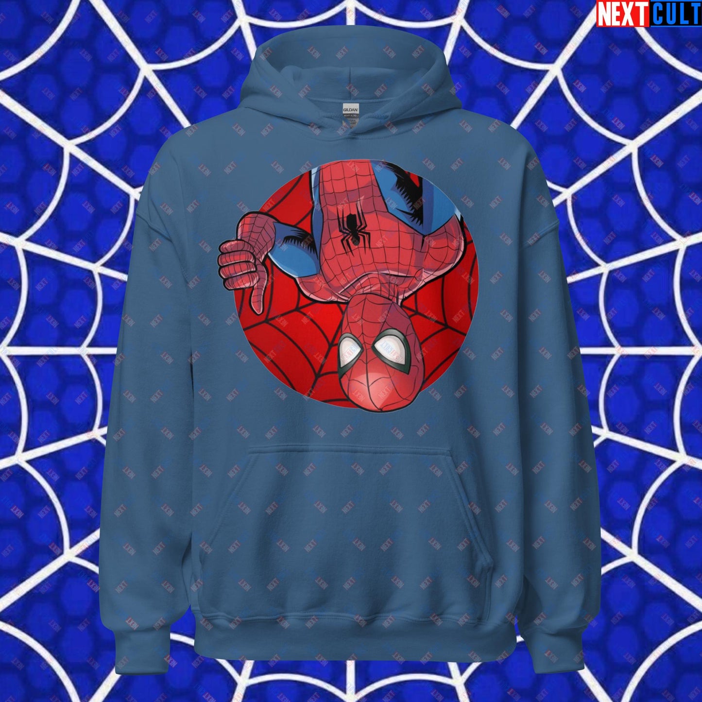 Spider Boy Vault Boy Fallout Funny Meme Cartoon Mashup Unisex Hoodie Indigo Blue Hoodies Avengers Fallout Movies Spiderman Superheroes Vault Boy Next Cult Brand