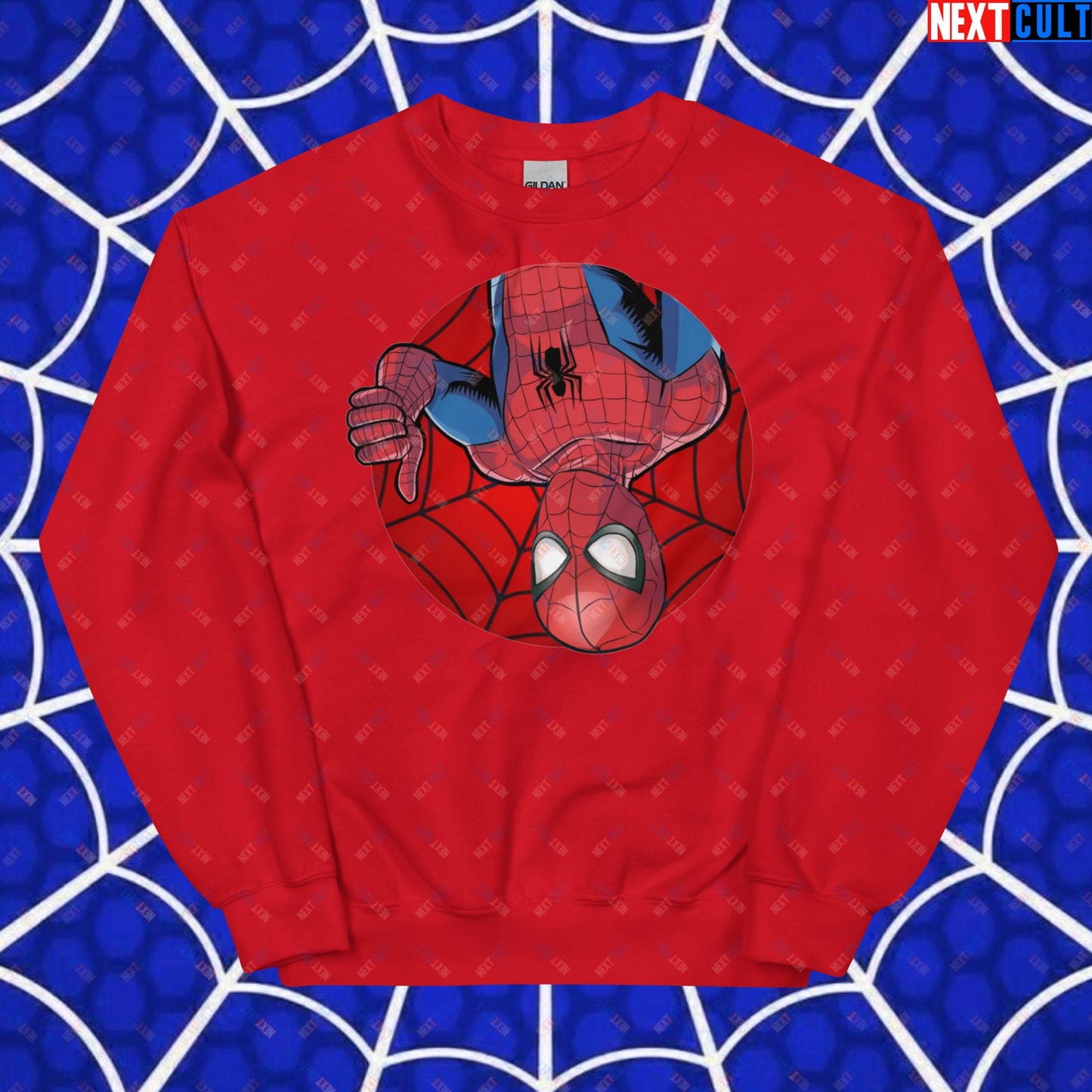 Spider Boy Vault Boy Fallout Funny Meme Cartoon Mashup Unisex Sweatshirt Red Sweatshirts Avengers Fallout Movies Spiderman Superheroes Vault Boy Next Cult Brand