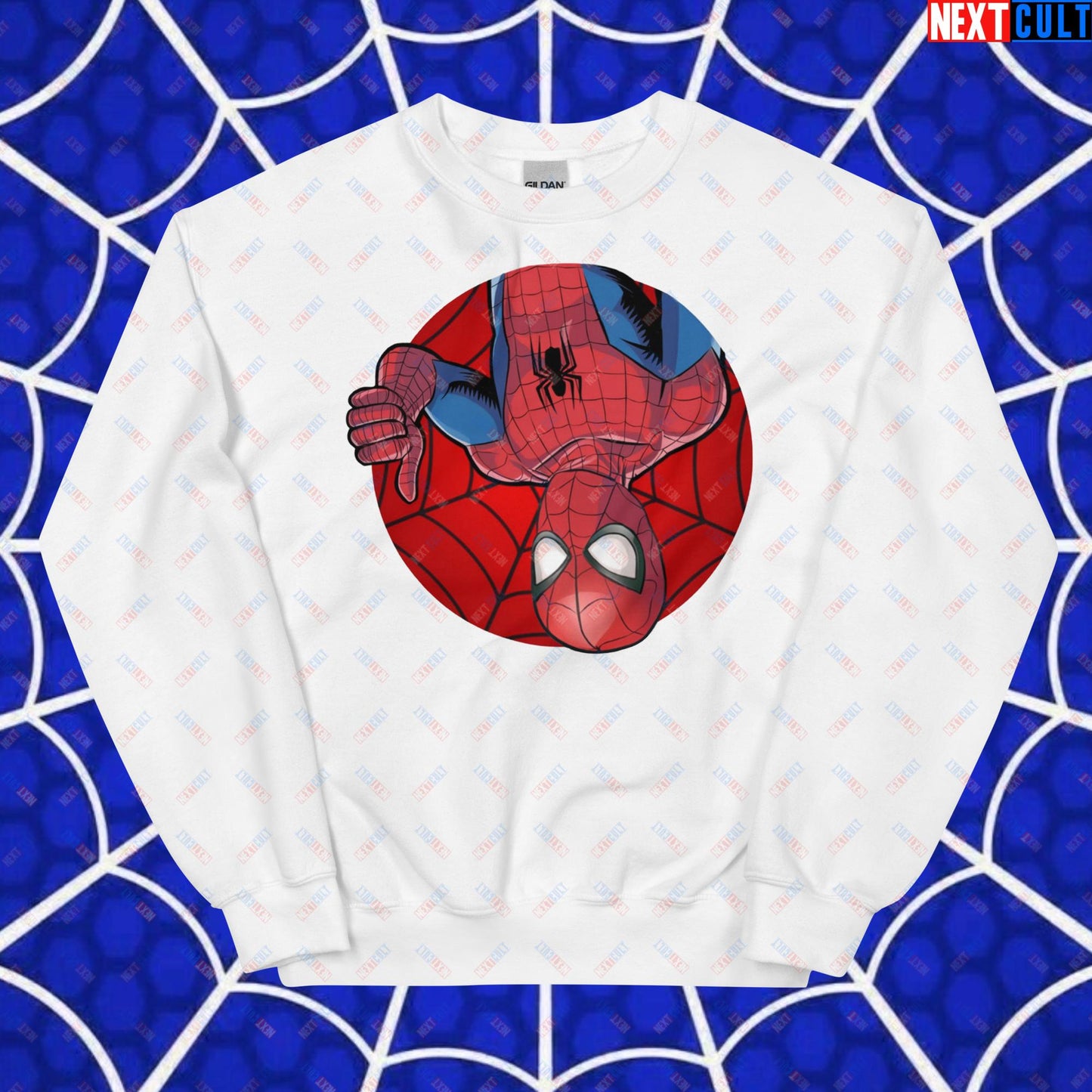 Spider Boy Vault Boy Fallout Funny Meme Cartoon Mashup Unisex Sweatshirt White Sweatshirts Avengers Fallout Movies Spiderman Superheroes Vault Boy Next Cult Brand