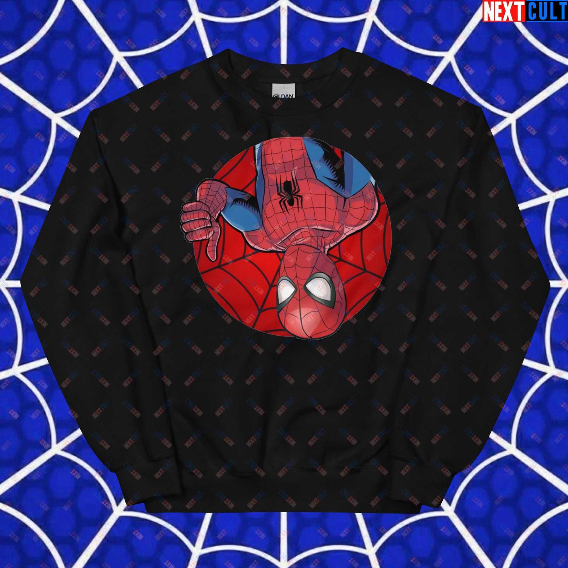 Spider Boy Vault Boy Fallout Funny Meme Cartoon Mashup Unisex Sweatshirt Black Sweatshirts Avengers Fallout Movies Spiderman Superheroes Vault Boy Next Cult Brand