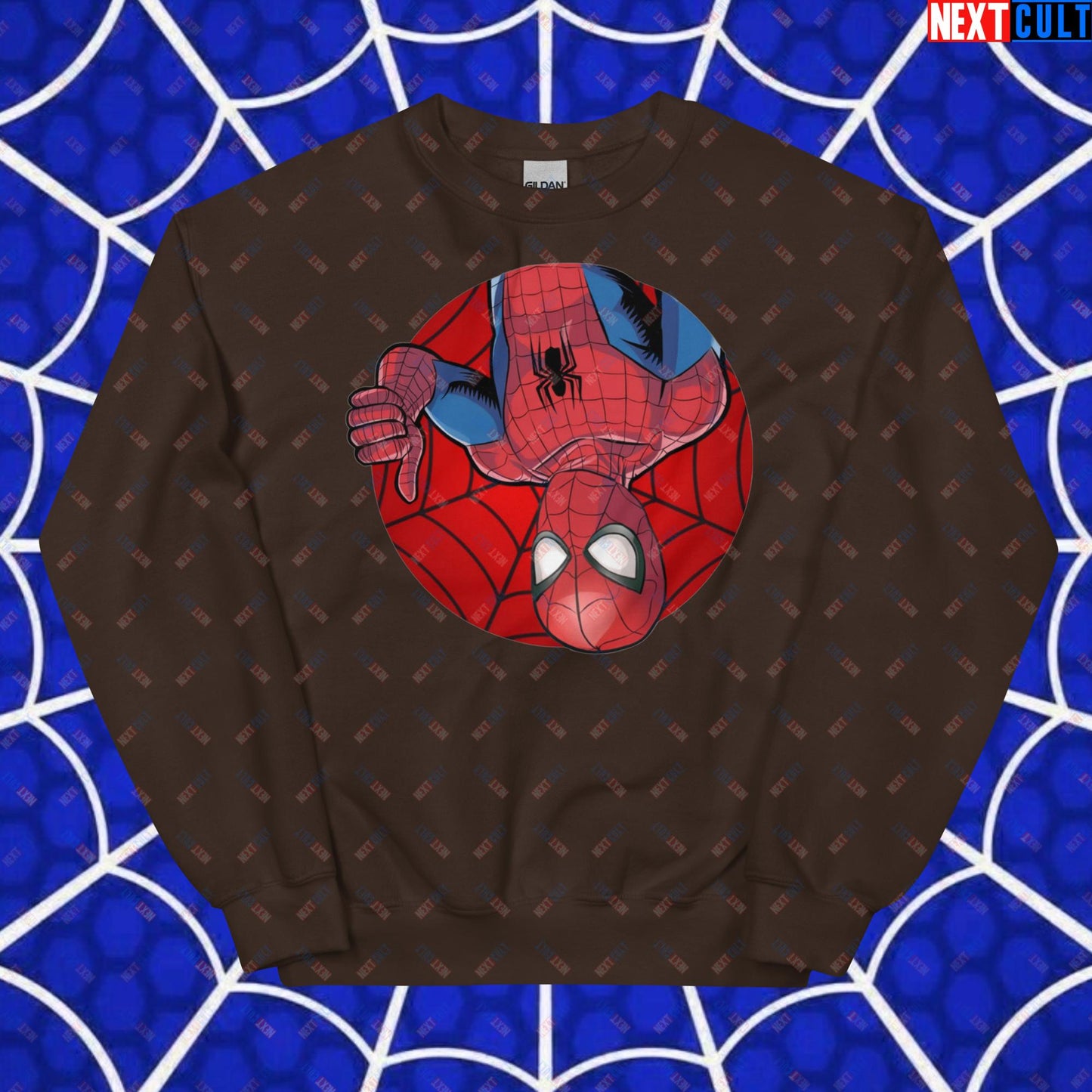 Spider Boy Vault Boy Fallout Funny Meme Cartoon Mashup Unisex Sweatshirt Dark Chocolate Sweatshirts Avengers Fallout Movies Spiderman Superheroes Vault Boy Next Cult Brand