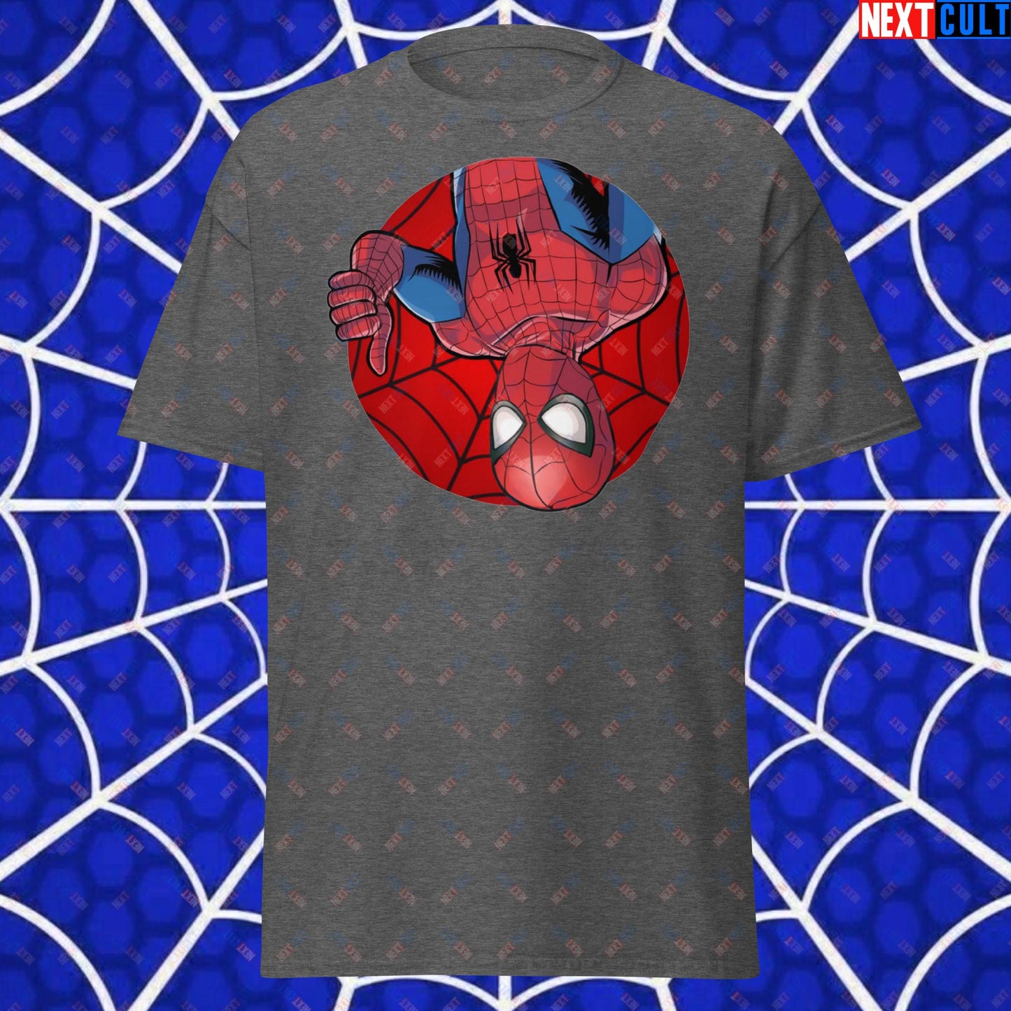 Spider Boy Vault Boy Fallout Funny Meme Cartoon Mashup Unisex classic tee Dark Heather T-shirts Avengers Fallout Movies Spiderman Superheroes Vault Boy Next Cult Brand