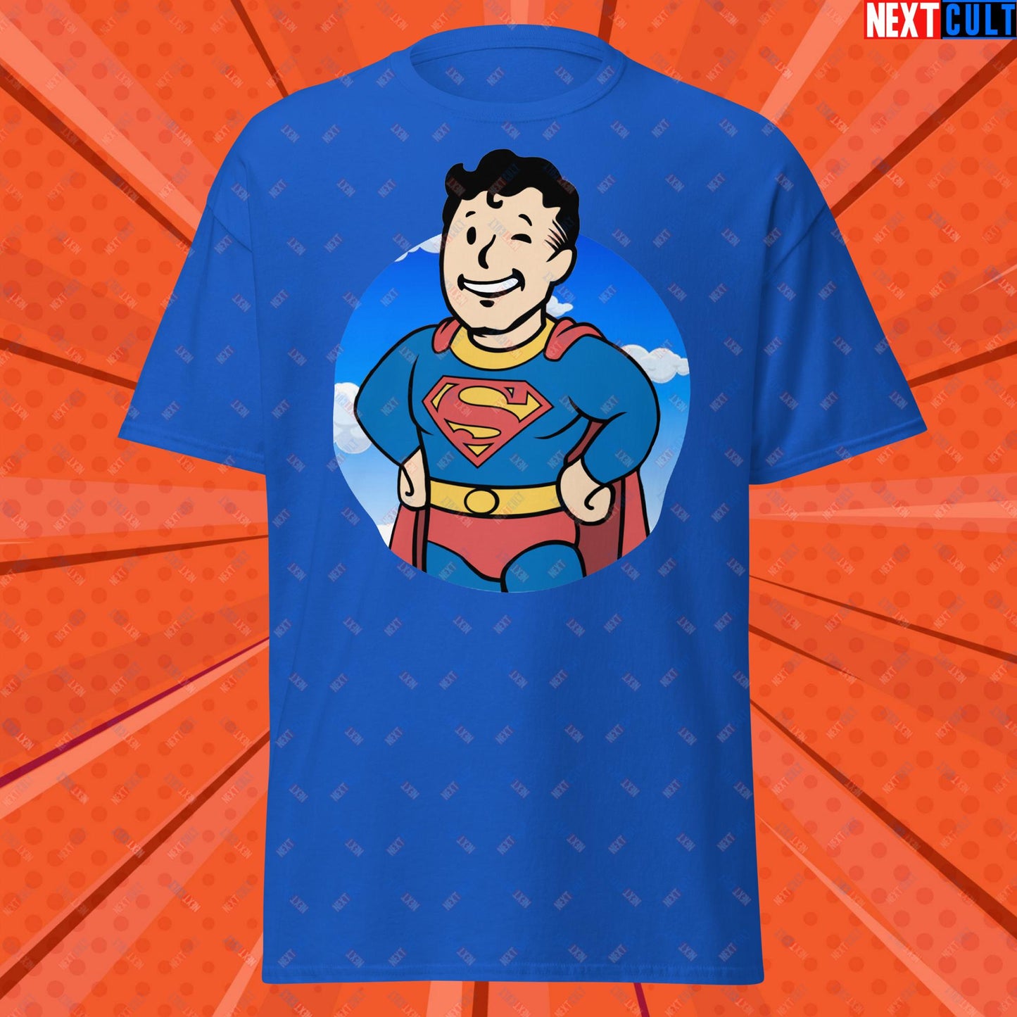 Super Boy Superman Vault Boy Fallout Funny Meme Cartoon Mashup Unisex classic tee Royal T-shirts Fallout Henry Cavill Justice League Movies Superheroes Superman Vault Boy Next Cult Brand