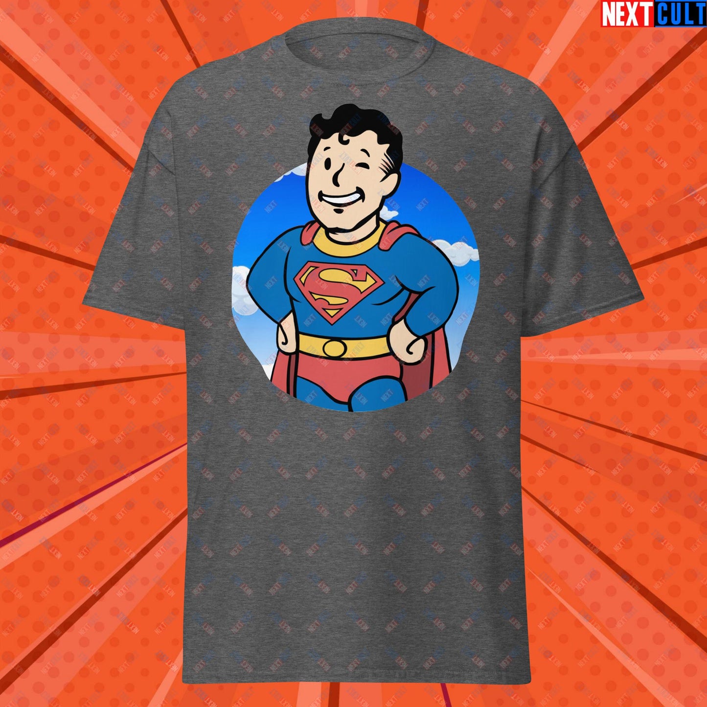 Super Boy Superman Vault Boy Fallout Funny Meme Cartoon Mashup Unisex classic tee Dark Heather T-shirts Fallout Henry Cavill Justice League Movies Superheroes Superman Vault Boy Next Cult Brand