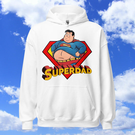 Superdad Father's Day Fat Superhero Unisex Hoodie White Hoodies Justice League Movies Superheroes Superman Next Cult Brand