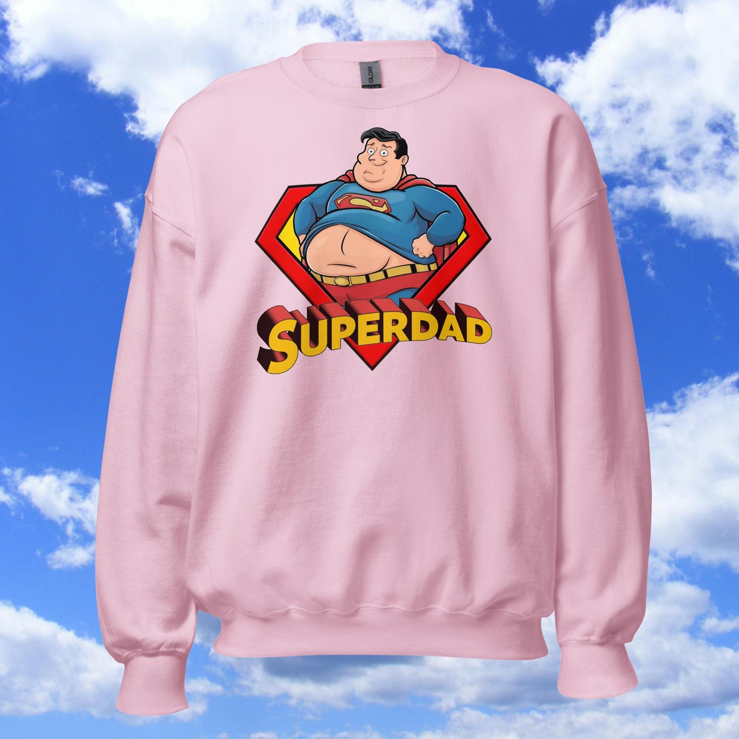 Superdad Father's Day Fat Superhero Unisex Sweatshirt Light Pink Sweatshirts Justice League Movies Superheroes Superman Next Cult Brand
