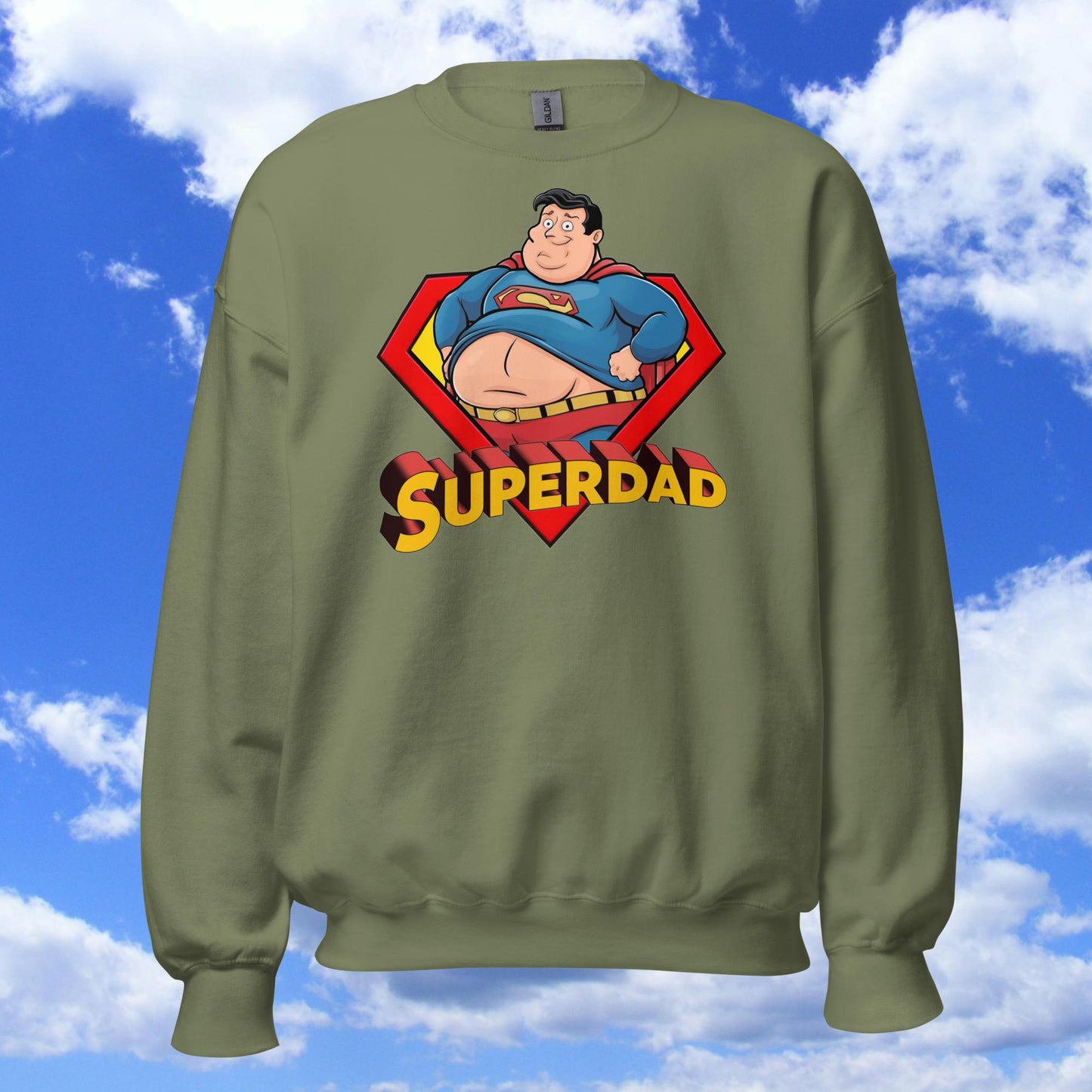 Superdad Father's Day Fat Superhero Unisex Sweatshirt Military Green Sweatshirts Justice League Movies Superheroes Superman Next Cult Brand
