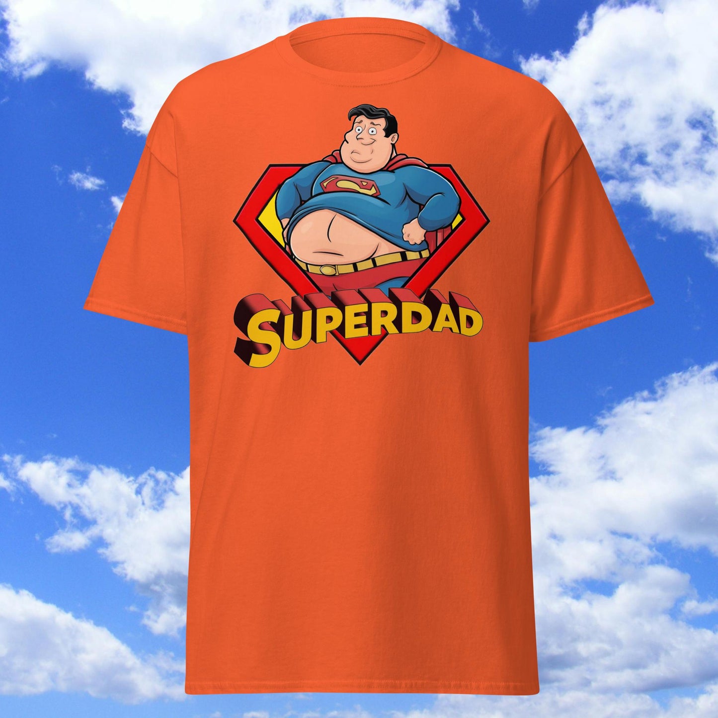 Superdad Father's Day Fat Superhero Unisex tee Orange T-shirts Father's Day Justice League Movies Superheroes Superman Next Cult Brand