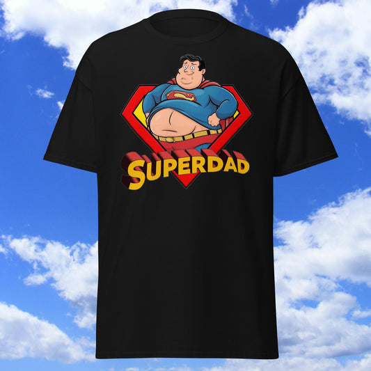 Superdad Father's Day Fat Superhero Unisex tee Black T-shirts Father's Day Justice League Movies Superheroes Superman Next Cult Brand