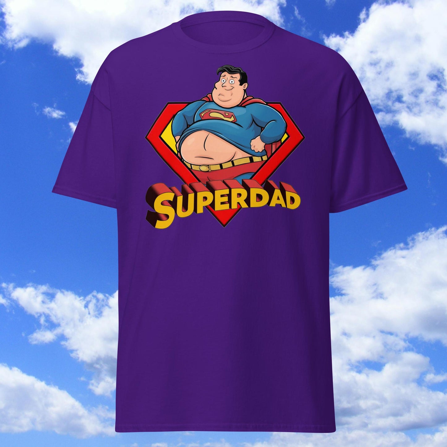 Superdad Father's Day Fat Superhero Unisex tee Purple T-shirts Father's Day Justice League Movies Superheroes Superman Next Cult Brand