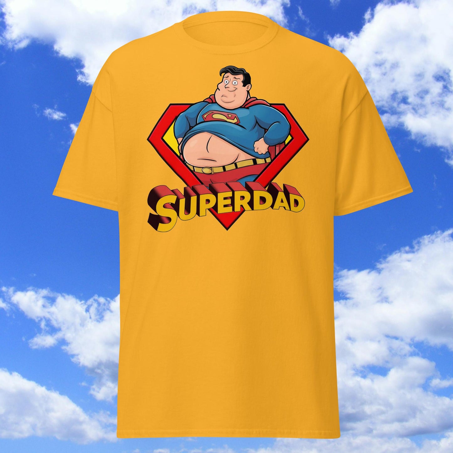 Superdad Father's Day Fat Superhero Unisex tee Gold T-shirts Father's Day Justice League Movies Superheroes Superman Next Cult Brand