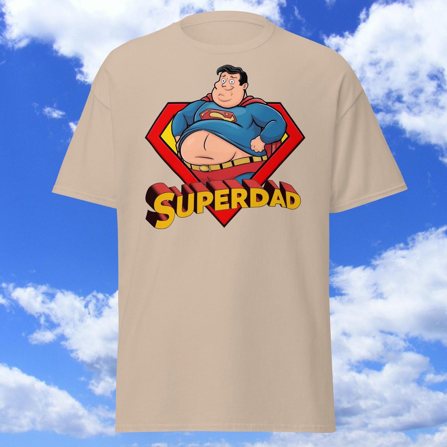 Superdad Father's Day Fat Superhero Unisex tee Sand T-shirts Father's Day Justice League Movies Superheroes Superman Next Cult Brand