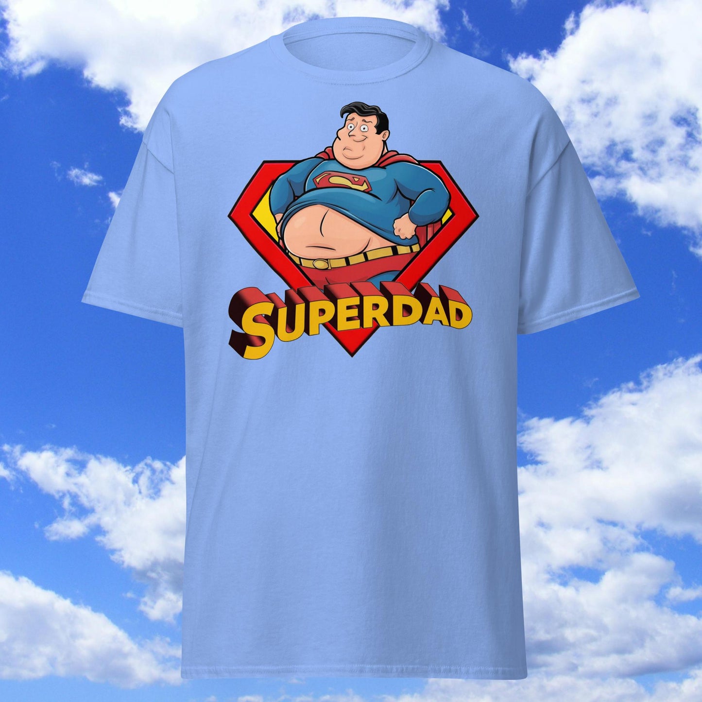 Superdad Father's Day Fat Superhero Unisex tee Carolina Blue T-shirts Father's Day Justice League Movies Superheroes Superman Next Cult Brand