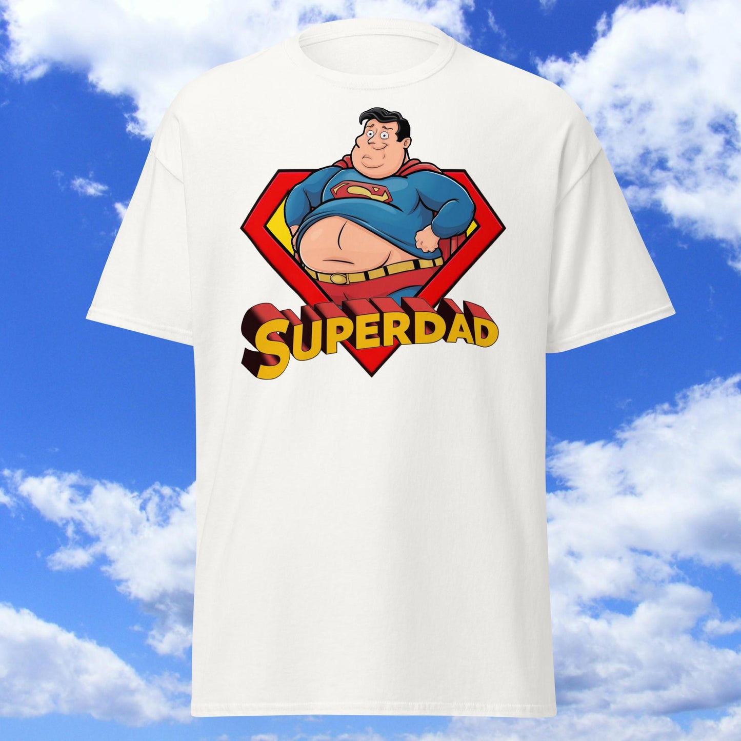 Superdad Father's Day Fat Superhero Unisex tee White T-shirts Father's Day Justice League Movies Superheroes Superman Next Cult Brand