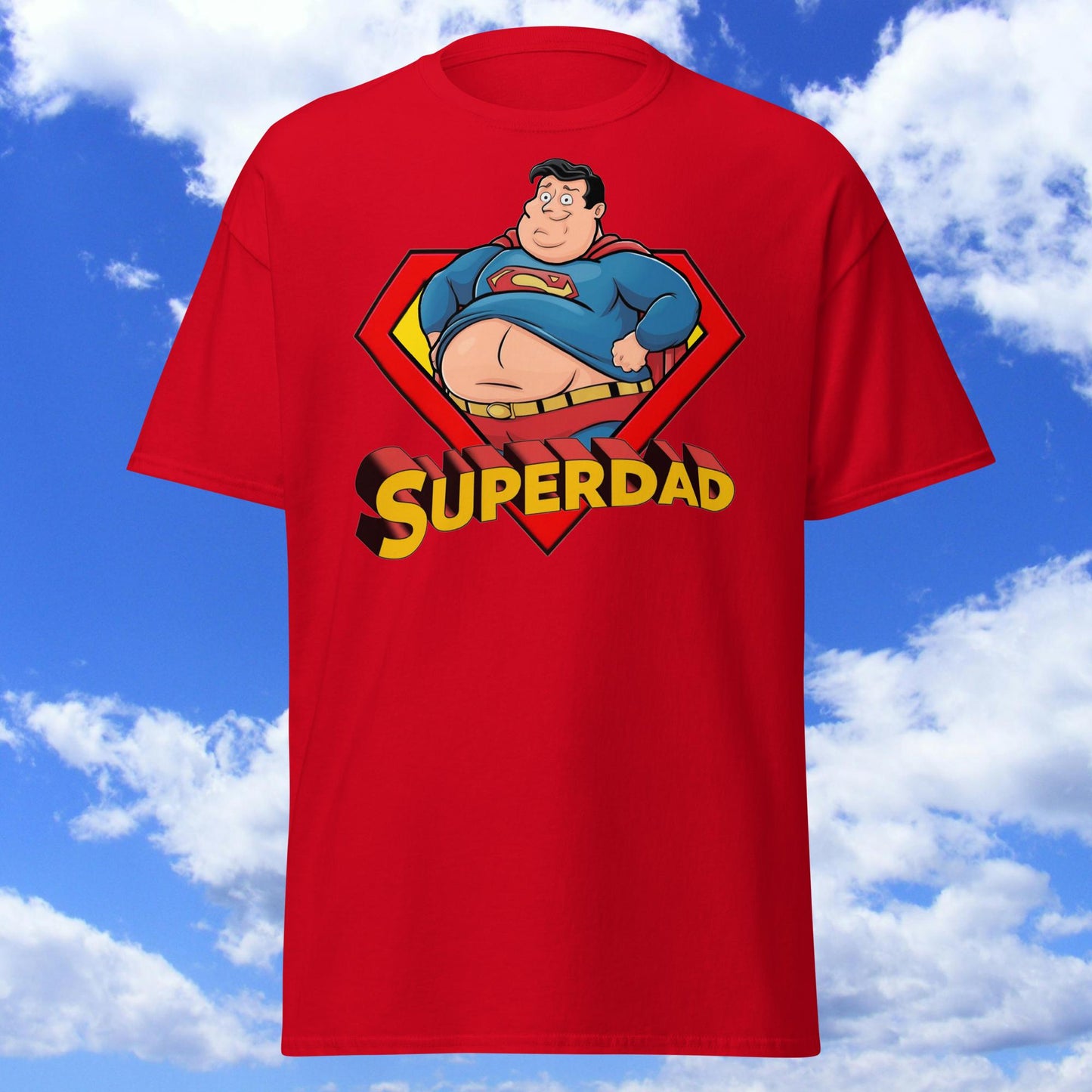 Superdad Father's Day Fat Superhero Unisex tee Red T-shirts Father's Day Justice League Movies Superheroes Superman Next Cult Brand