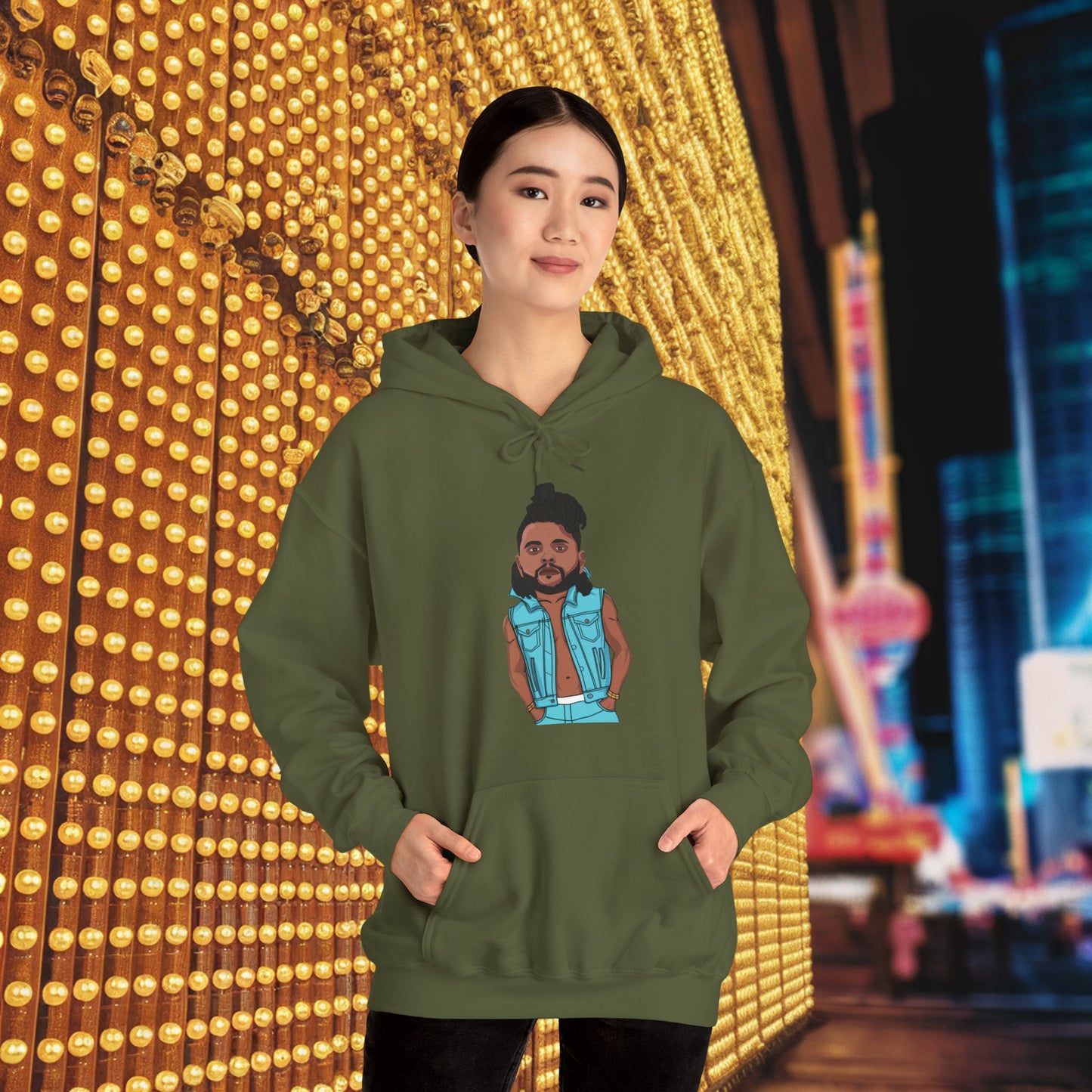 The Weeknd Unisex Heavy Blend Hooded Sweatshirt Military Green Hoodies Music The Weeknd Printify