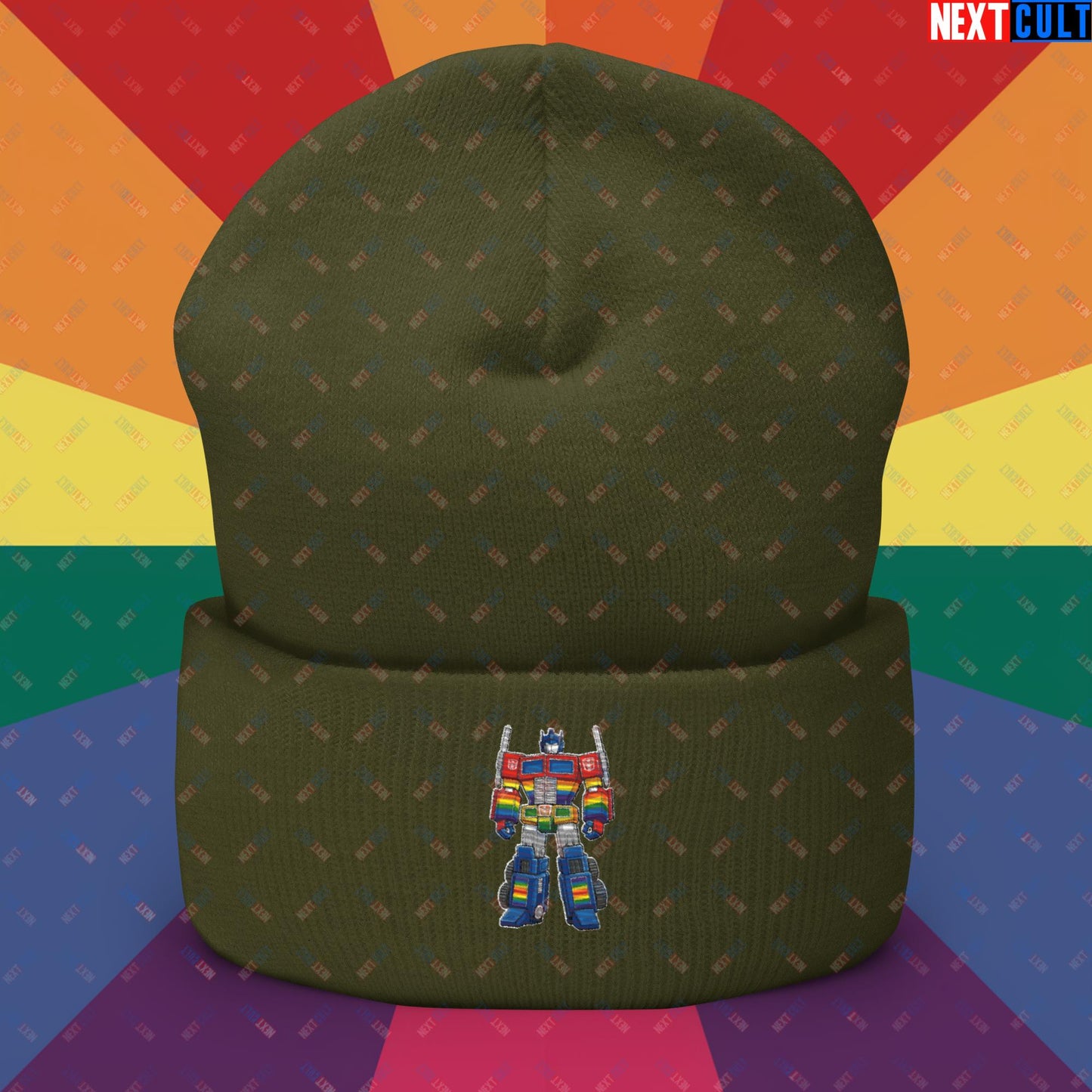 Transformer Transgender Pride Funny LGBTQ+ Cuffed Beanie Olive Hats LGBTQ+ Movies Transformers Next Cult Brand