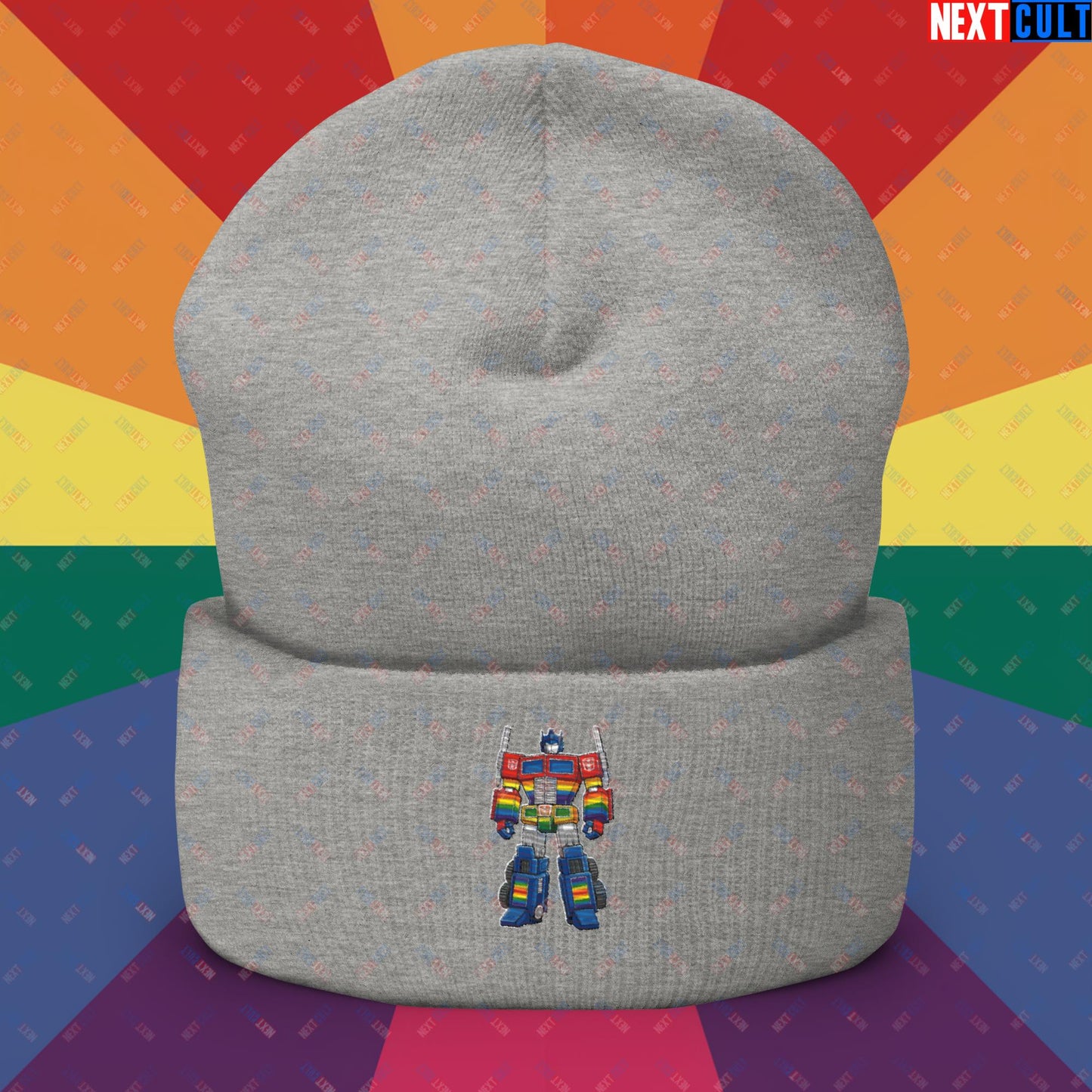 Transformer Transgender Pride Funny LGBTQ+ Cuffed Beanie Heather Grey Hats LGBTQ+ Movies Transformers Next Cult Brand